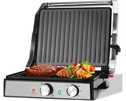 Aigostar 30O4G - Contact Grill - Panini Grill met Antiaanbaklaag - 29*23cm - Timer - Instelbare Temperatuur - Zwevend bovendeksel - 2000W - RVS