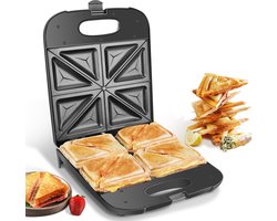 Aigostar Dylan 30ZGC - Tosti ijzer voor 4 tosti's - Tosti apparaat met antiaanbaklaag & indicatielampje - Contactgrill - 1400W - Zwart