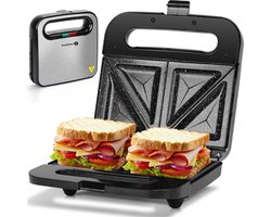 Aigostar Lamo Pro - Tosti ijzer - Tosti Apparaat - Sandwich maker - 22,8x13,3cm - Non-Stick Keramische Plaat - PFAS-vrij - 750W - Zwart/Rvs