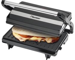 Bestron Contactgrill voor 2 Personen, Paninimaker met Vetopvangbak & antiaanbaklaag, 700 Watt, kleur: Zwart