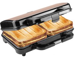 Bestron XL Tosti ijzer, Sandwich-toaster voor 2 sandwiches in schelpvorm, ideaal voor Amerikaanse sandwiches, inclusief automatische temperatuurregeling en gereedheidsindicator, kleur: Koper