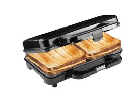 Bestron XL Tosti ijzer, Sandwich-toaster voor 2 sandwiches in schelpvorm, ideaal voor Amerikaanse sandwiches, inclusief automatische temperatuurregeling en gereedheidsindicator, kleur: Zwart