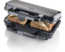 Bestron XL Tosti ijzer voor 2 Tosti's, Tosti apparat met antiaanbaklaag & indicatielampje, 1000W, kleur: Titangrijs