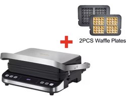 J&R Electrische grillplaat - Panini grill - Tosti maker - Wafelijzer - Digitale bakplaat - 2000W - 180graden te openen tafel Barbecue