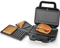 Nedis Multi grill - Grill / Sandwich / Waffle - 700 W - 22 x 12.5 cm - Automatische temperatuurregeling - Kunststof / Roestvrij Staal