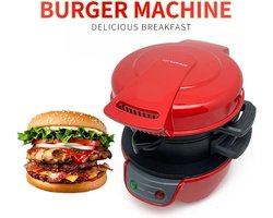 PS - Broodrooster - Hamburger en tosti machine - wafel machine - Eierkoker met ring - 3 in 1 - Sandwich - Rood - 220V - 800W