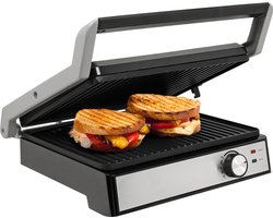 Royalty Line® PG7933 Contactgrill - 2000W Panini Grill - 29 x 24.5cm Zwevende Bovenplaat - Grill Apparaat Met Antiaanbaklaag - Instelbare Temperatuur - Zwart / RVS