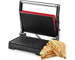 Royalty Line® PM1000 Tosti Apparaat - Kleine Contactgrill - Panini Grill - 1000W - Toaster Grill - 23 x 15 cm - Tosti Ijzer - Grill Apparaat - Rood