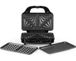 Salter 3-In-1 Snack Maker - Sandwich Toaster, Wafelmaker, Panini Grill, Inclusief Verwijderbare Extra Grote Diepe Vullende Hete Platen, Antiaanbaklaag, 900W, Automatische Temperatuurregeling