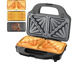 StayPowered Tosti Apparaat - 3 in1 Multifunctioneel Apparaat Voor Heerlijke Maaltijden! - Verwisselbare Platen - Antiaanbaklaag - Eenvoudige Bediening - Compact Design - Energiezuinig - Zwart - Levering Sneller dan Aangegeven!