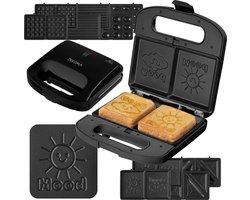 Zeegma Rotee Chef Easy - Tosti-apparaat - 5 Uitneembare Platen - 750W - Antiaanbaklaag - LED-indicatoren - Broodrooster met verwisselbare platen - 5 sets verwisselbare platen: Tosti, Wafel, Grill, Voor noten, Met glimlach