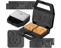 Zeegma Rotee Chef Multi - 5-in-1 Tosti-apparaat - Verwisselbare Platen - 800W - Antiaanbaklaag - Gezond Koken - Veilig en Intuïtief - 5-in-1: Smiley Toasts, Wafels, Gegrilde Gerechten, Koekjes en Notensnacks