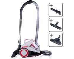 Dirt Devil Stofzuiger zonder Zak DD2502 - Vacuum Cleaner 700W HEPA 12 Filter - Cycloon Stofzuiger met Combiborstel, Kierenzuigmond en Parketzuigmond - Stofopvangbak 1,8 L - Grijs/Rood