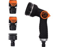 BLACK+DECKER Sproeikop met 3 Tuinslang Koppelingen - Aanpasbare Waterstroom - Kunststof - Zwart/Oranje