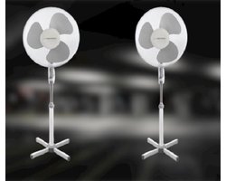 2 STUKS Statiefventilator met 3 snelheidsstanden, Ventilator met 75° graden draaifunctie & in hoogte verstelbare tot 130 cm, Ø 40cm, 40Watt, kleur: WIT