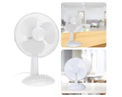 Cheqo® - Stabiele Tafelventilator - Ventilator - Fan - 45W - 3 Snelheden - Draaibaar & Kantelbaar - 30cm Diameter - Wit - Voor op Kantoor - Voor Thuis - Metaal - Staande Ventilator