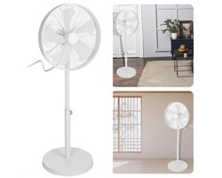 Cheqo® Statiefventilator - Ventilator - Fan - Robuust & Krachtig - 50W - Metalen Voet - 3 Luchtstroomsnelheden - 40cm Diameter - Verstelbaar 90-120cm Hoogte - Wit - 6.5kg