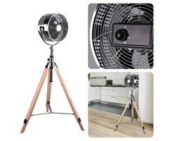 Cheqo® Statiefventilator - Ventilator op Statief - Staande Ventilator - Fan - Metaal & Hout - Verstelbaar - 80W - 85-135cm - 30cm Diameter - 3 Snelheden - Trendy Design