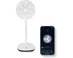 FlinQ Smart Fan - Statiefventilator - Ventilator Staand - Stille Waaier met 90° Draaibeweging - Bedienen met App of Afstandsbediening - Wit