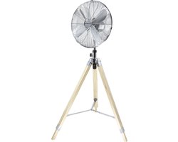 Inventum VST414C - Statiefventilator - 3 snelheden - Ø 46 cm - 85 graden oscillatie - Kantelbaar - Hoogte verstelbaar - Chroom/Hout