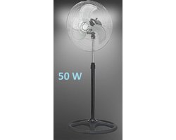 VIZYON Metalen Ventilator - Statiefventilator - Staande ventilator - rotatie Ø 50cm met 3 snelheidsstanden - Ventilator met 75° graden draaifunctie & in hoogte verstelbare tot 130 cm - 50W - Zwart