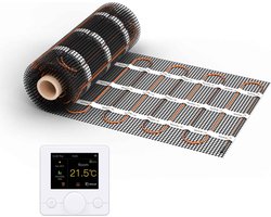 Elektrische vloerverwarming voor tegels: Verwarmingsmat WARMON CLASSIC 150 W/m² Tweeader-verwarmingsmat ultradun met Smart Thermostaat R7C-716 Smart WiFi Kleur-LCD