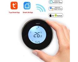 TechU™ Smart Thermostaat Round – Zwart met Witte Rand – Alleen voor Elektrische Vloerverwarming – Wifi & App – Google Assistant & Alexa – Persoonlijk programma instelbaar