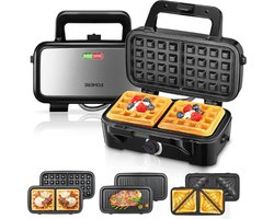 3-in-1 Croque Monsieur Machine 1200W – Multifunctioneel Wafelijzer Met 5 Temperatuurinstellingen - Panini-Maker Met Antiaanbaklaag En Verwijderbare Plaat – Snel Opwarmen En Verticale Opslag – Zwar