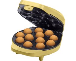 Bestron Cake Pop Maker, Wafelijzer voor 12 Cake Pops, inclusief Cake Pop Butler, 12 Stokjes & Vork, met antiaanbaklaag & indicatielampje, 700W, kleur: geel