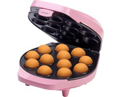 Bestron Cake Pop Maker, Wafelijzer voor 12 Cake Pops, inclusief Cake Pop Butler, 12 Stokjes & Vork, met antiaanbaklaag & indicatielampje, 700W, kleur: roze