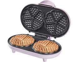 Bestron dubbel Wafelijzer voor klassieke hartwafels, Wafelmaker met antiaanbaklaag & indicatielampje, 1000 watt, keur: roze