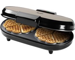 Bestron dubbel Wafelijzer voor klassieke hartwafels, Wafelmaker met antiaanbaklaag & indicatielampje, 1000 watt, kleur: Beige