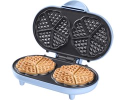 Bestron dubbel Wafelijzer voor klassieke hartwafels, Wafelmaker met antiaanbaklaag & indicatielampje, 1000 watt, kleur: blauw