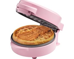 Bestron mini wafelijzer met sneeuwpopmotief, kleine wafelijzer met antiaanbaklaag, voor kinderverjaardagen, familiefeesten, Pasen of Kerstmis, retro design, 550 watt, kleur: roze