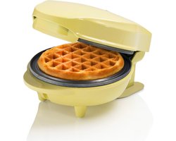 Bestron mini-wafelijzer voor klassieke wafels, wafelijzer met antiaanbaklaag, voor kinderfeestjes, Familiefeest, Pasen of Kerst, retro design, 550 Watt, kleur: geel