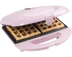 Bestron Wafelijzer voor 2 Brusselse wafels, Wafelmaker met indicatielampje & antianbaklaag, 700W, kleur: roze