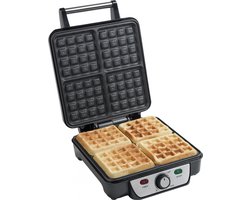 Bestron Wafelijzer voor 4 Brusselse wafels, wafelmaker met thermostaat, antianbaklaag & indicatielampje, 1100W, kleur: zilver