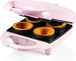 Bestron Wafelijzer voor 4 mini wafelvormen, wafelmaker voor bakjes voor o.a. schepijs, met antiaanbaklaag, retro design, 520 Watt, kleur: roze