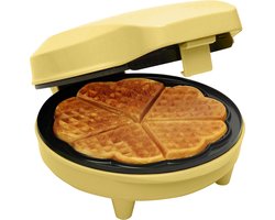 Bestron Wafelijzer voor klassieke hartwafels, Wafelmaker voor wafels in hartvorm, met indicatielampje & antiaanbaklaag, retro-design, 700 Watt, kleur: geel