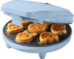 Bestron Wafelijzer voor Mini Cookies, Cakemaker voor mini cakes, met bakindicatielampje & antiaanbaklaag, koekjes in dierenvorm, 700 Watt, kleur: blauw