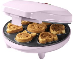 Bestron Wafelijzer voor Mini Cookies, Cakemaker voor mini cakes, met bakindicatielampje & antiaanbaklaag, koekjes in dierenvorm, 700 Watt, kleur: roze