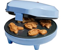 Bestron Wafelijzer voor Mini Dino Cookies, Cakemaker voor mini dino cakes, met bakindicatielampje & antiaanbaklaag, 700 Watt, kleur: blauw