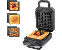 Donutmaker - 3in1 Donut,Sandwich, Belgische Wafel ijzer - 3-in-1 donutmaker, contactgrill, sandwichtoaster, elektrisch, met anti-aanbaklaag - Vaatwasmachinebestendig - Ruimtebesparend, 600 W, grijs