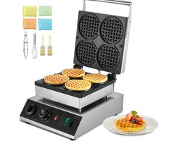 Elektrische Wafelijzer Machine - Wafelmaker - Ronde Wafels - 1750W - 4 Stuks