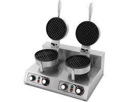 HCB® - Professioneel dubbel Horeca wafelijzer met timer voor 2 ronde wafels - 230V - Wafelmaker van RVS / INOX - 38x52x28 cm (DxBxH) - 10.40 kg - 1063