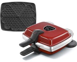 LAGRANGE Wafelijzer Super 2 Antiaanbaklaag - 1000W - 1 sets borden: Hartjeswafels - Rood