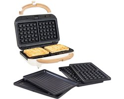 MPM 3-in-1 Sandwichmaker Wafelijzer Grill met Verwisselbare Platen en Anti Aanbaklaag - 1200W - Creme