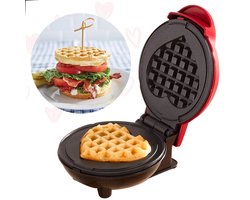 P&P Goods Mini Wafelijzer – Wafelijzers – Wafelmaker – 400W – Antiaanbaklaag - Hartvormige Wafelijzer – Rood