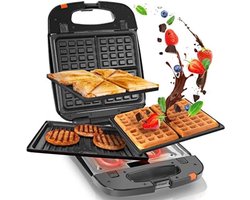 Solacis Wafelijzer met verwisselbare platen - 3 in 1 apparaat - Wafels, grill & tosti - 3 verschilende platen - Anti aanbakplaat - Must have voor in de keuken!