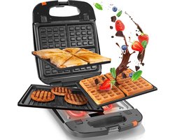 SWM60 Snackmaker 3in1 - met Verwisselende Platen - Wafelijzer & Tosti Apparaat & Grill - Automatische Temperatuurscontrole - Eenvoudige Schoonmaak